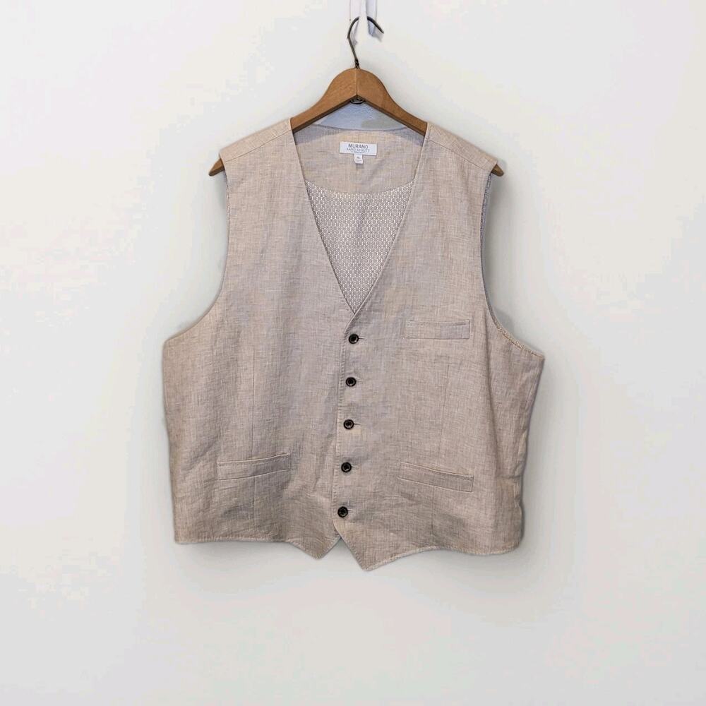 Murano Baird McNutt Mens Beige Linen Five Button Lined Vest Size X-Large Preppy